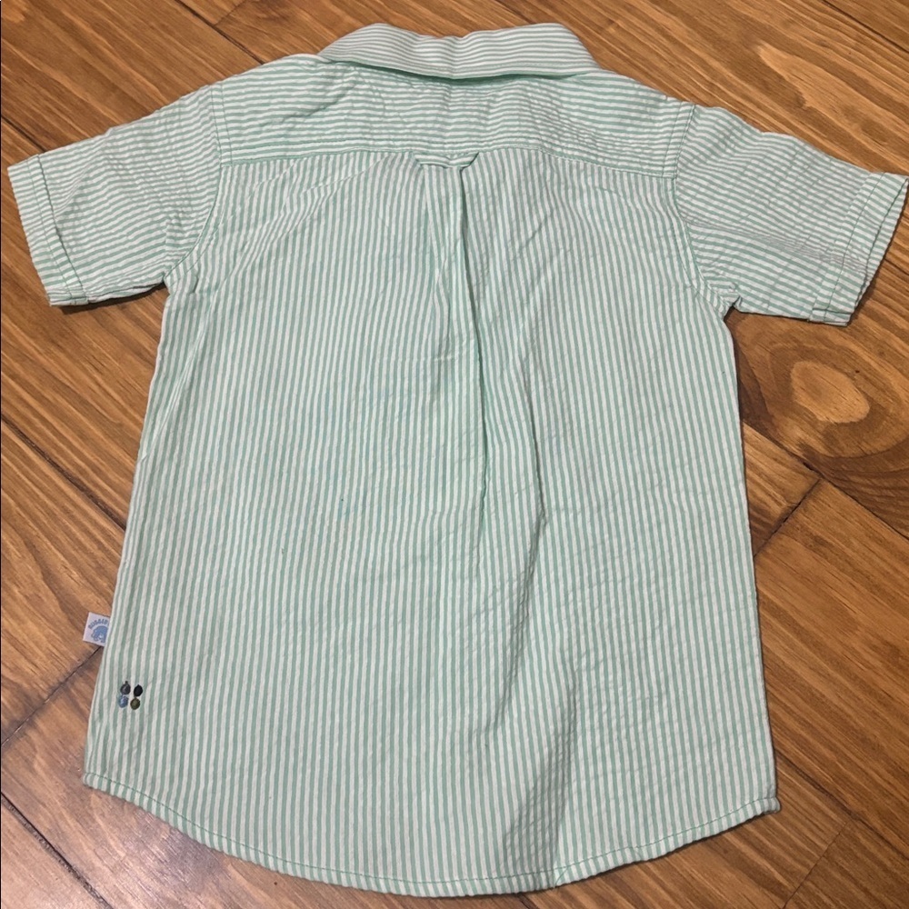 NWT Rugged Butts 3T Aqua Seersucker Short Sleeve Button Down - Picture 3 of 3